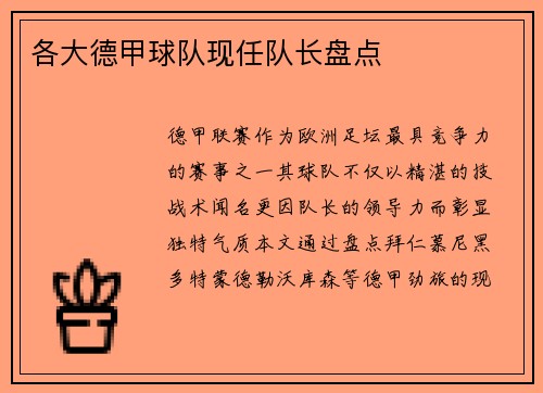 各大德甲球队现任队长盘点